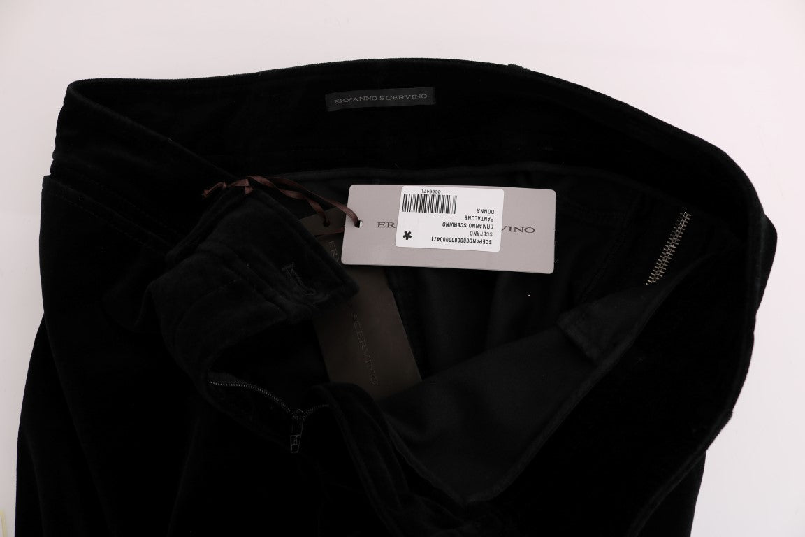 Ermanno Scervino Black Viscose Blend Velvet Cropped Women's Pants