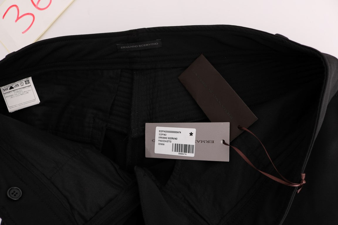 Ermanno Scervino Black Cotton Slim Fit Casual Women's Pants