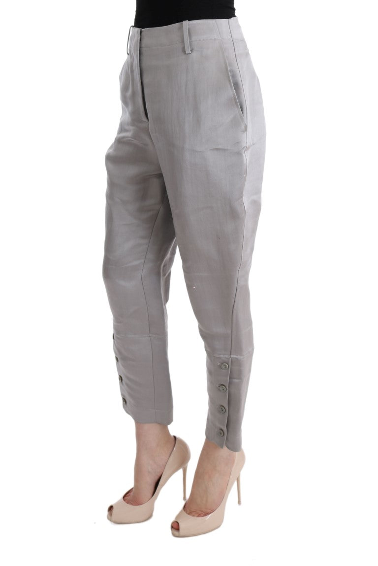 Ermanno Scervino Gray Silk Cropped Casual Women's Pants