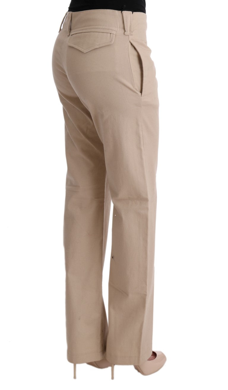 Ermanno Scervino Beige Cotton Wool Regular Fit Women's Pants