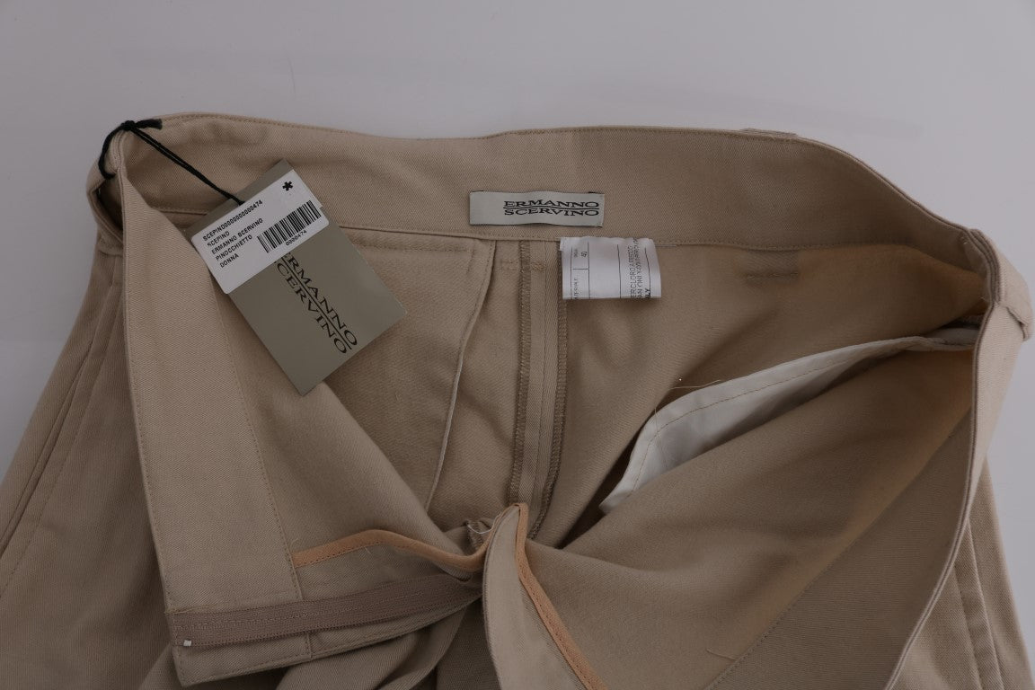 Ermanno Scervino Beige Cotton Wool Regular Fit Women's Pants