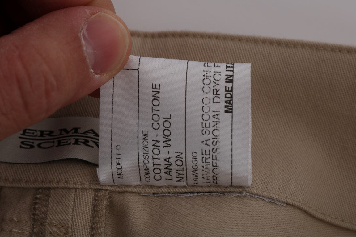 Ermanno Scervino Beige Cotton Wool Regular Fit Women's Pants