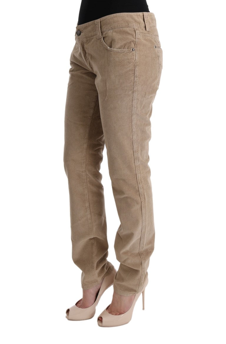 Ermanno Scervino Beige Cotton Velvet Regular Fit Women's Pants
