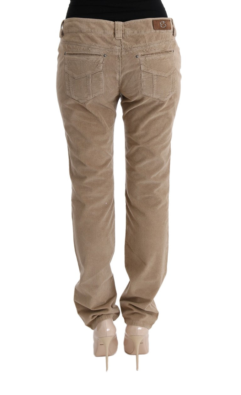 Ermanno Scervino Beige Cotton Velvet Regular Fit Women's Pants