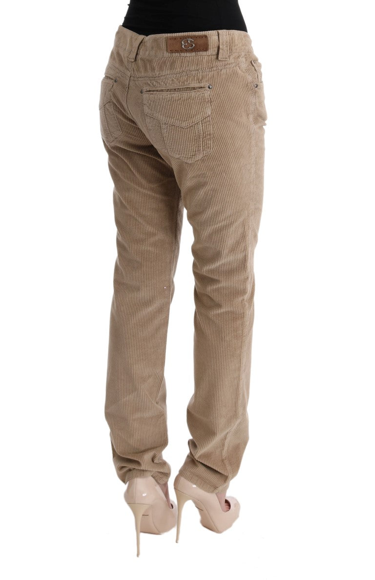 Ermanno Scervino Beige Cotton Velvet Regular Fit Women's Pants