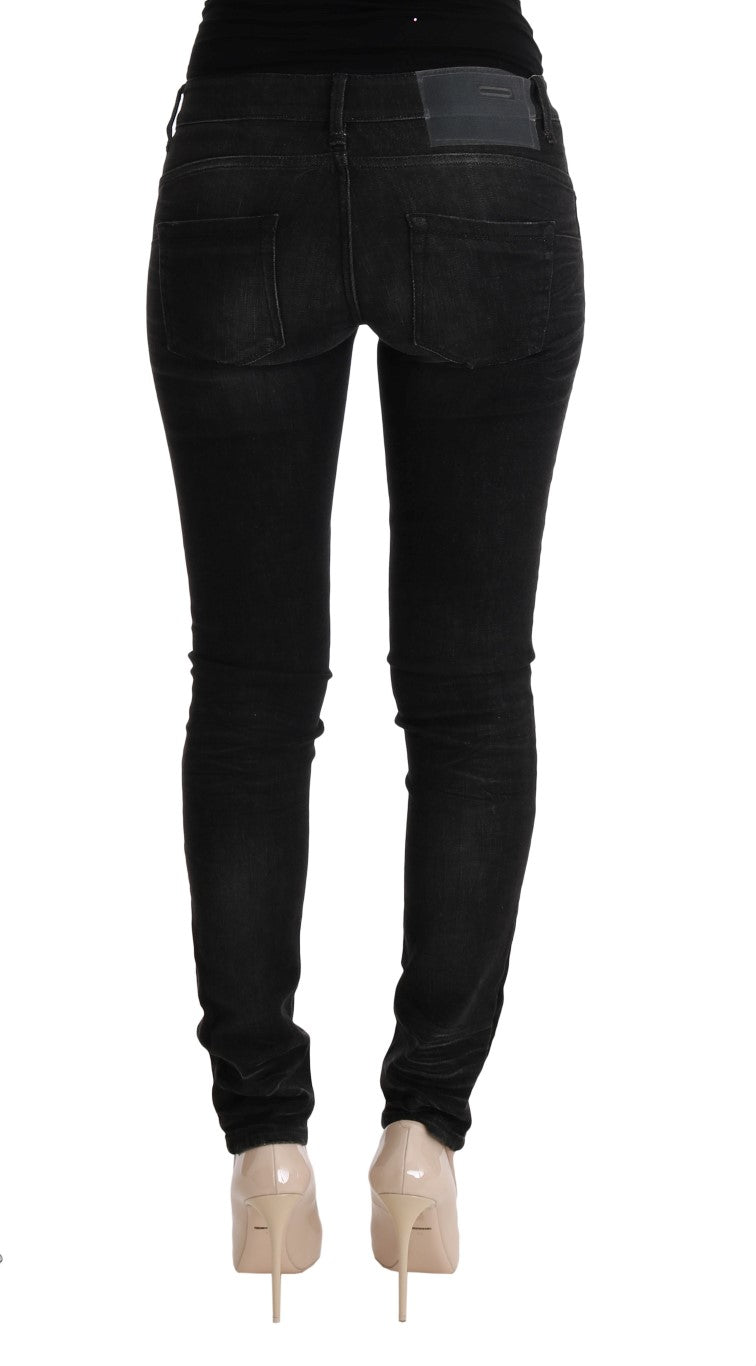 Acht Black Denim Cotton Bottoms Slim Fit Women's Jeans