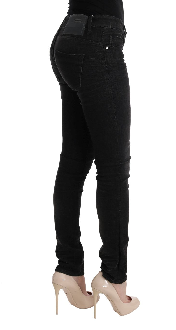 Acht Black Denim Cotton Bottoms Slim Fit Women's Jeans