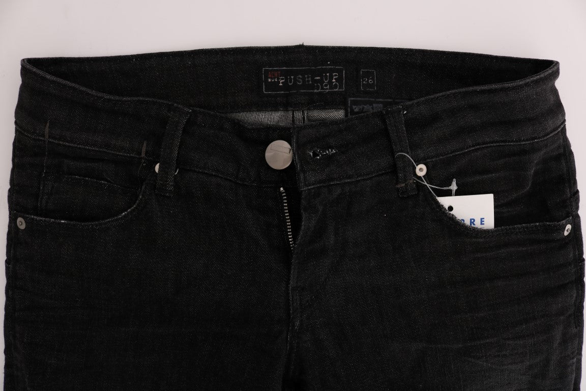 Acht Black Denim Cotton Bottoms Slim Fit Women's Jeans