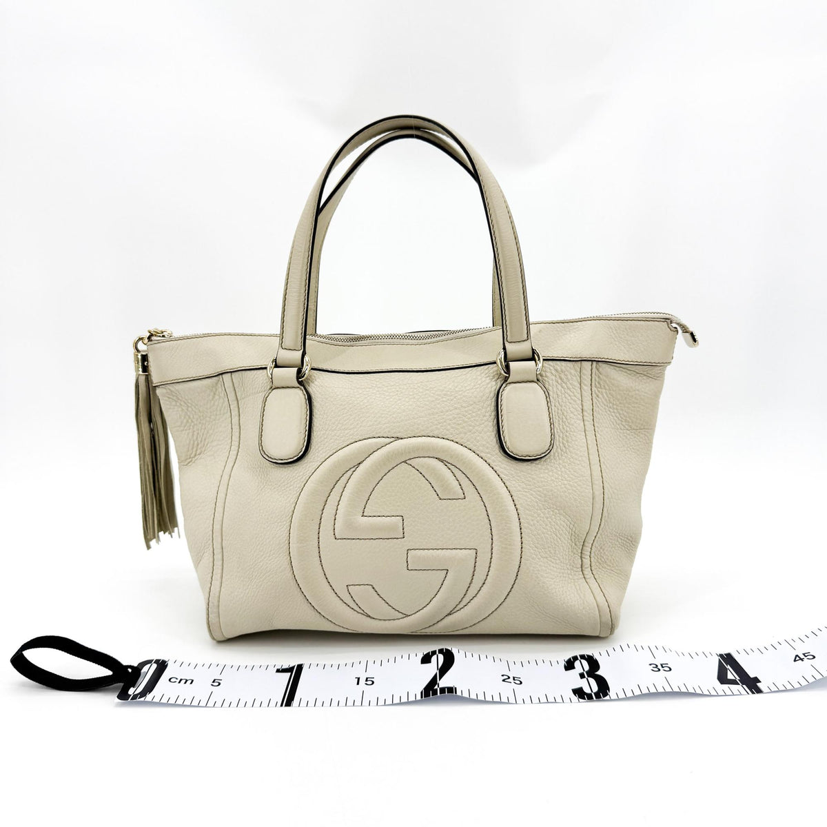 Gucci Soho Zip Leather Beige Leather Tote Bag Bag (Pre-Owned)