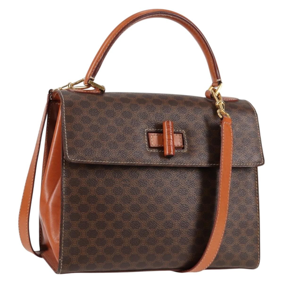Celine Vintage Convertible Top Handle Macadam Coated Canvas Brown Canvas Handbag (Pre-Owned)