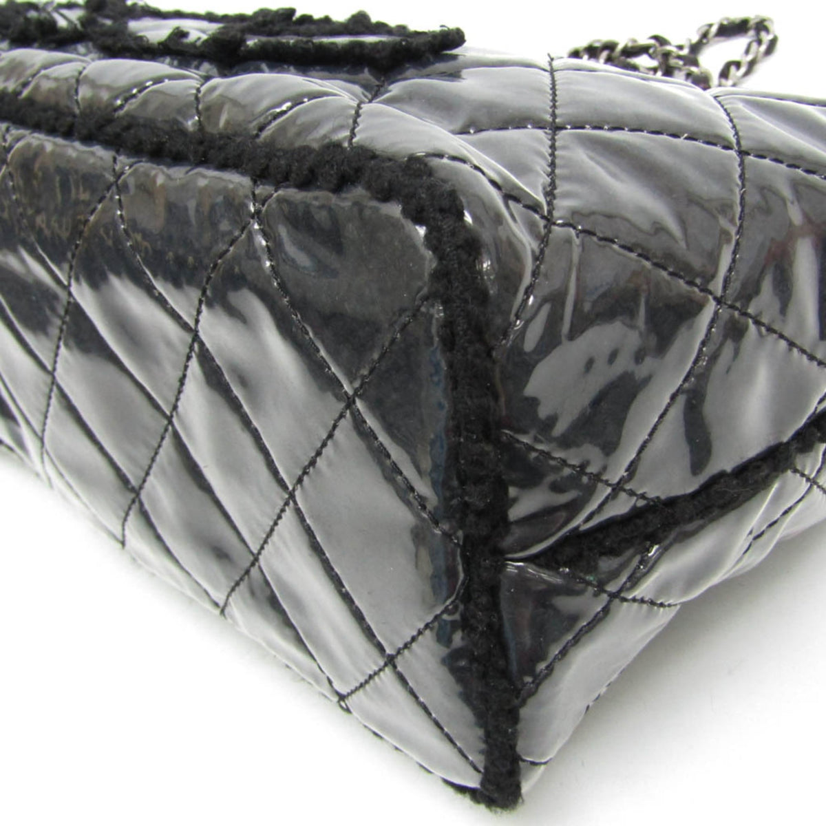 Chanel Funny Tweed Quilted Vinyl Black Plastic Tote Bag Bag (Pre-Owned)