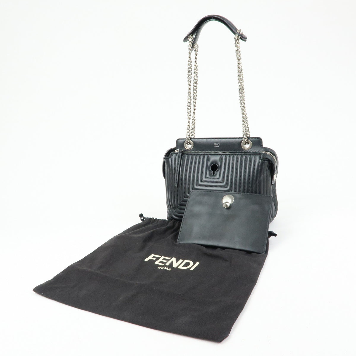 Fendi Dotcom Click Quilted Leather Black Leather Shoulder Bag Bag (Pre-Owned)