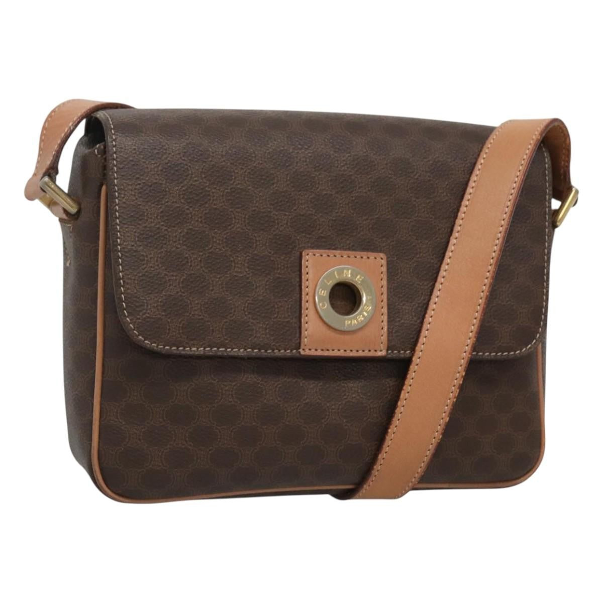 Celine Vintage Macadam Circle Logo Canvas And Leather Brown Canvas Shoulder Bag Bag (Pre-Owned)