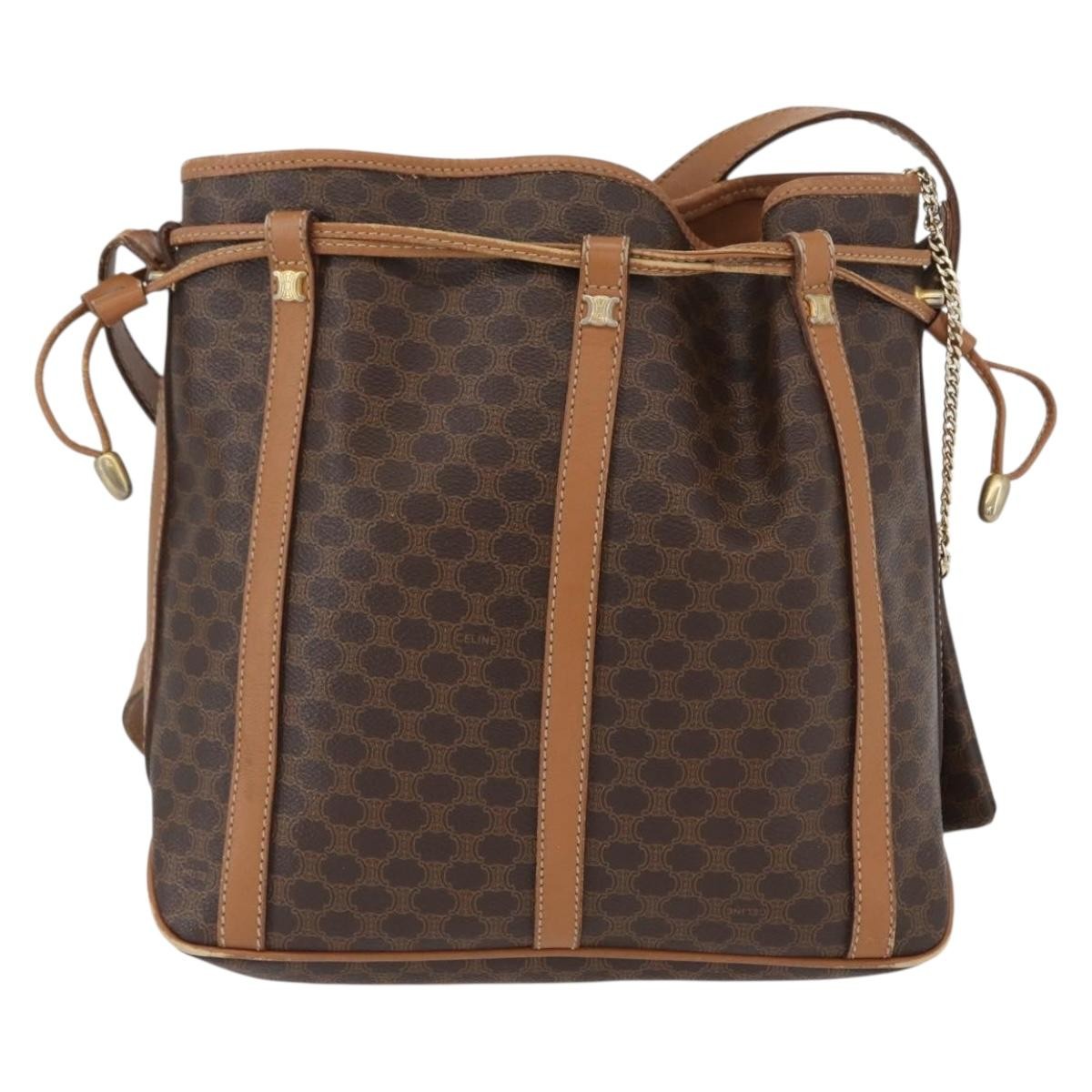 Celine Vintage Shoulder Bag Macadam Canvas & Leather Brown Canvas Shoulder Bag Bag (Pre-Owned)