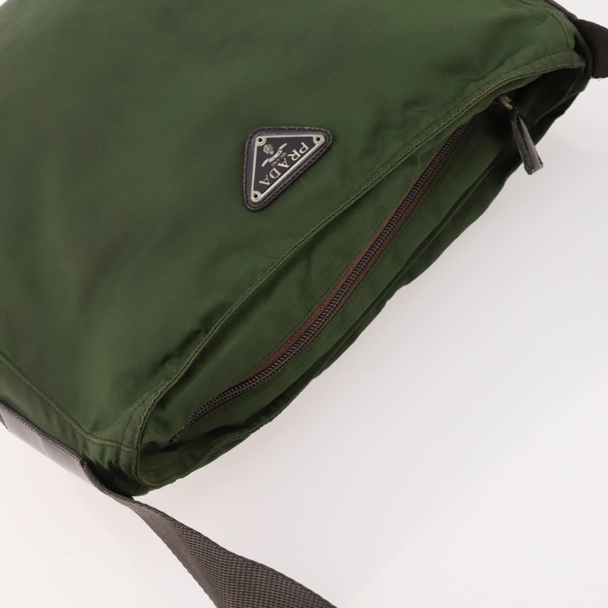Prada Zip Top Messenger Tessuto Khaki Nylon Shoulder Bag Bag (Pre-Owned)