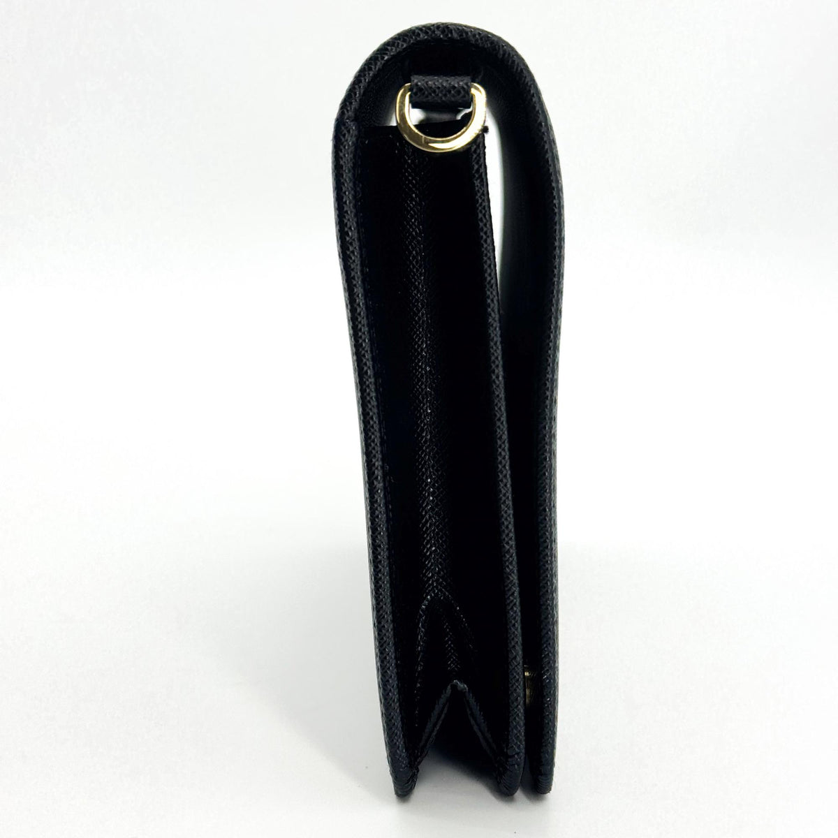 Prada Flap Card Case On Chain Saffiano Leather Black Leather Card Holders Accessory (Pre-Owned)