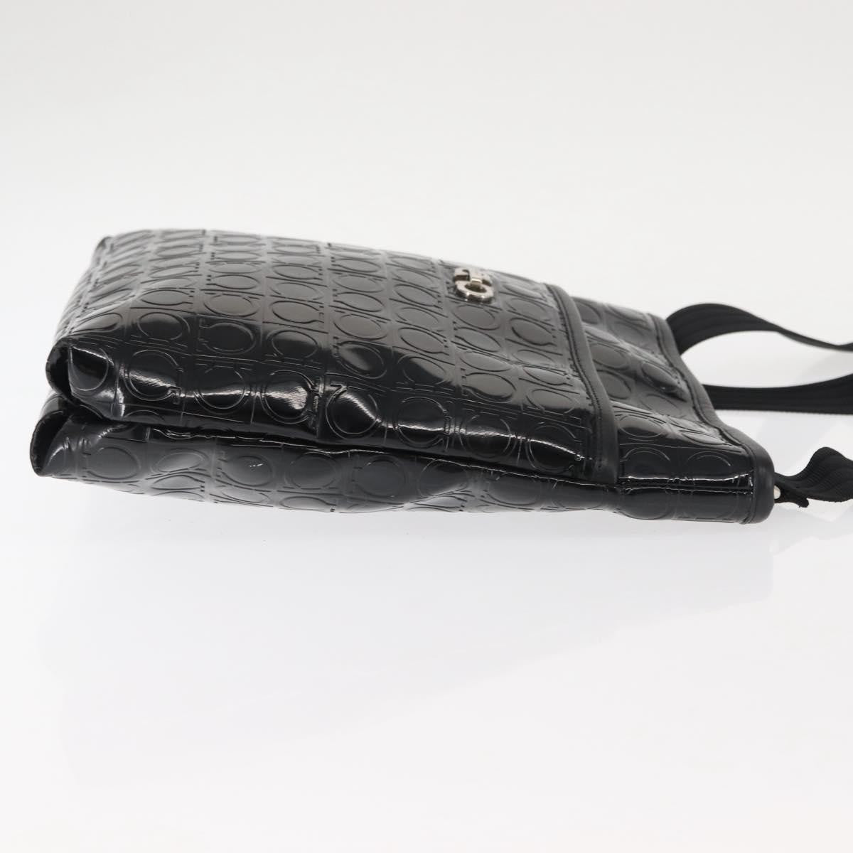 Salvatore Ferragamo Gancini Patent Leather Black Patent_Leather Shoulder Bag Bag (Pre-Owned)