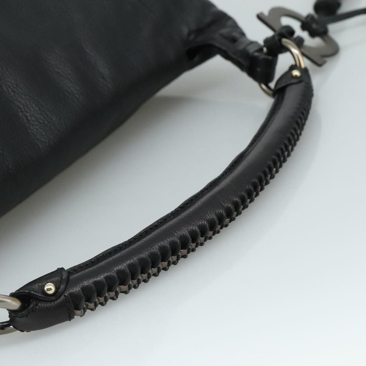 Salvatore Ferragamo Gancini Leather Black Leather Handbag (Pre-Owned)
