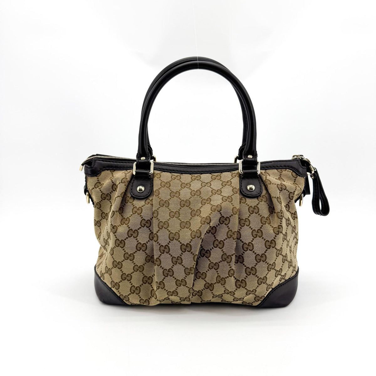 Gucci Sukey Top Handle Satchel Gg Canvas With Leather Brown Canvas Handbag (Pre-Owned)