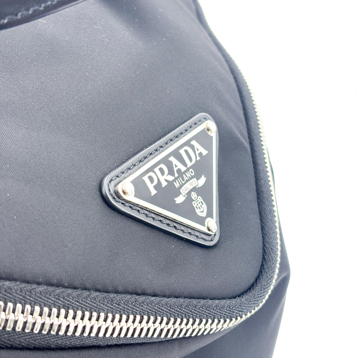 Prada Triangle Zip Sling Re-Nylon With Leather Black Nylon Backpack Bag (Pre-Owned)