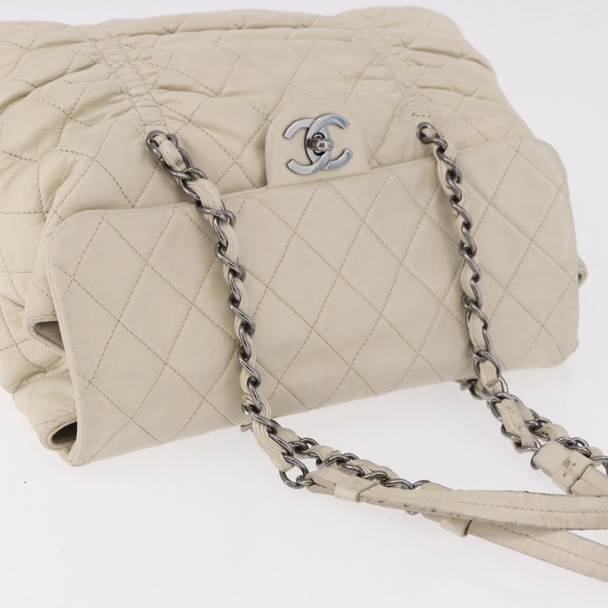 Chanel Sharpei Frame Quilted Leather Beige Leather Tote Bag Bag (Pre-Owned)