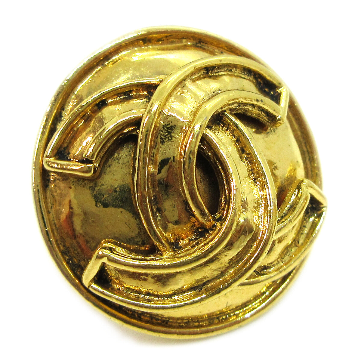 Chanel Cc Button Clip-On Metal Gold Gold_Plated Earrings Jewelry (Pre-Owned)
