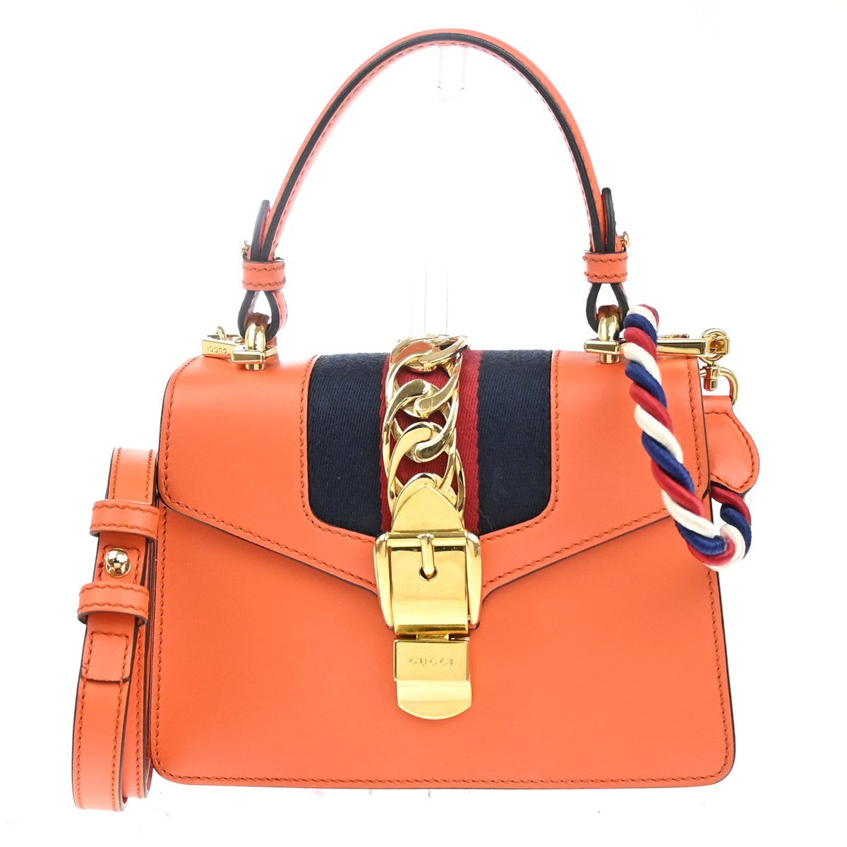 Gucci Sylvie Leather Orange Leather Handbag (Pre-Owned)