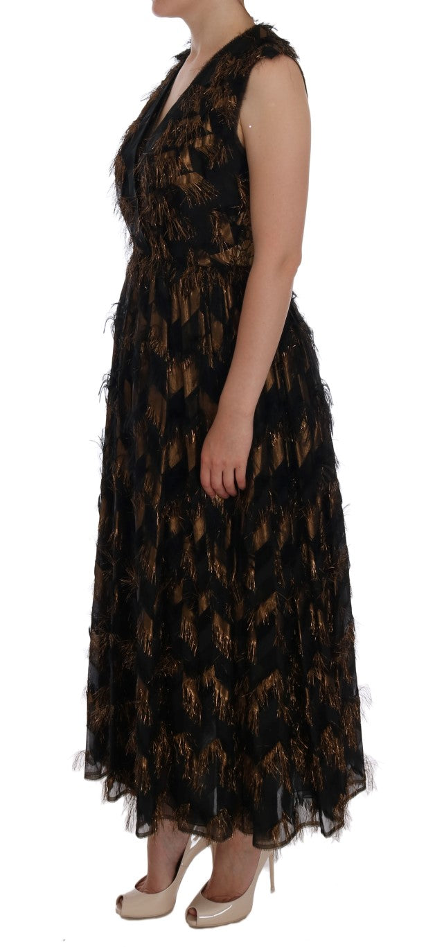 Dolce & Gabbana Black Silk Brown Fringes A-Line Women's Dress
