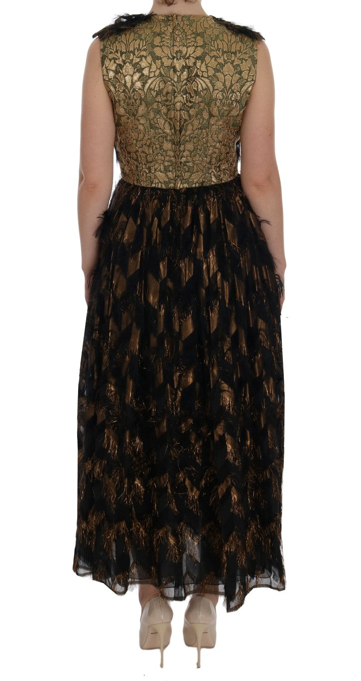 Dolce & Gabbana Black Silk Brown Fringes A-Line Women's Dress