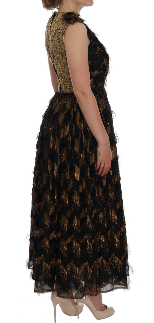 Dolce & Gabbana Black Silk Brown Fringes A-Line Women's Dress