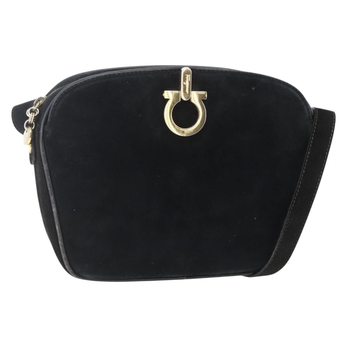 Salvatore Ferragamo Gancini Suede Black Suede Shoulder Bag Bag (Pre-Owned)