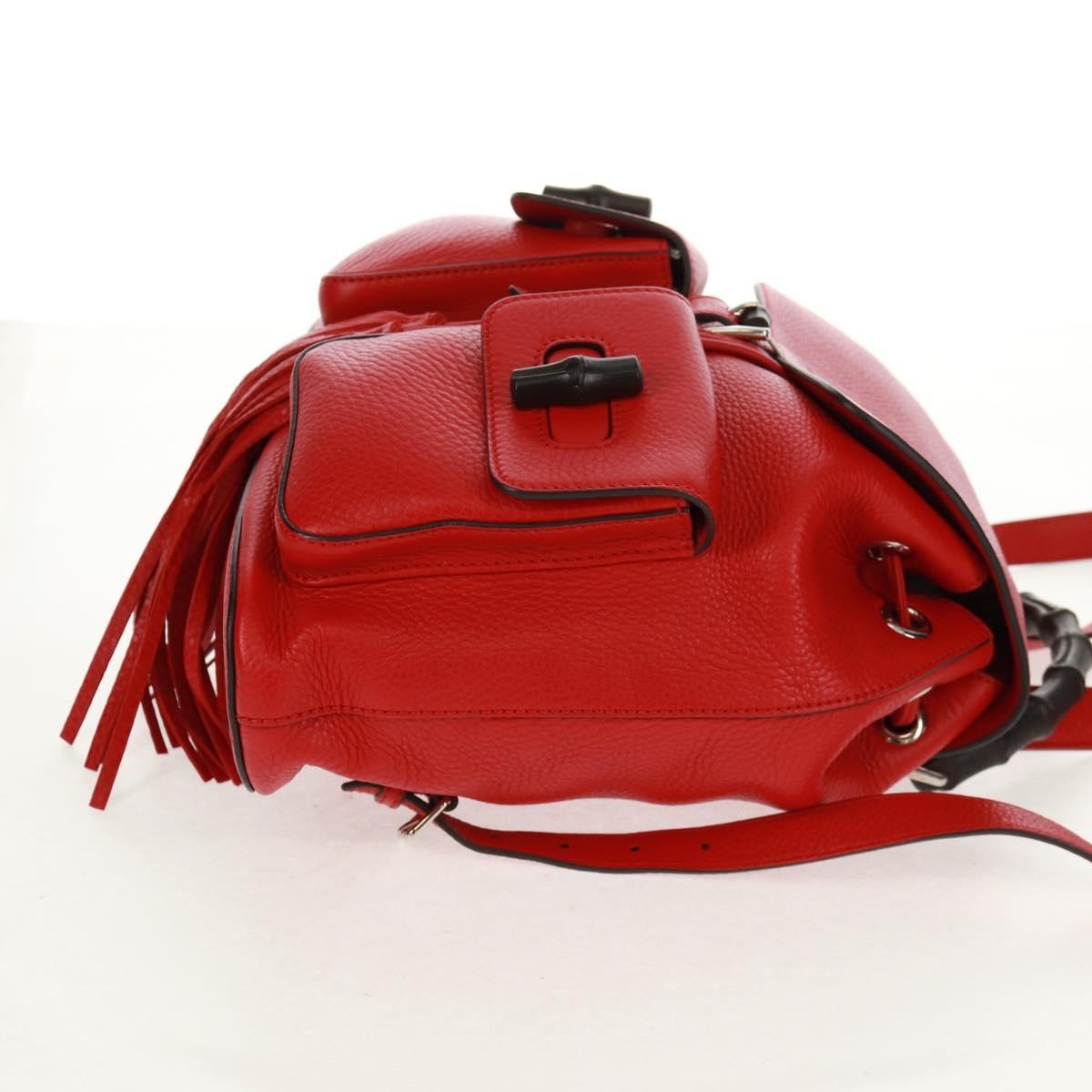 Gucci Bamboo Tassel Leather Red Leather Backpack Bag (Pre-Owned)