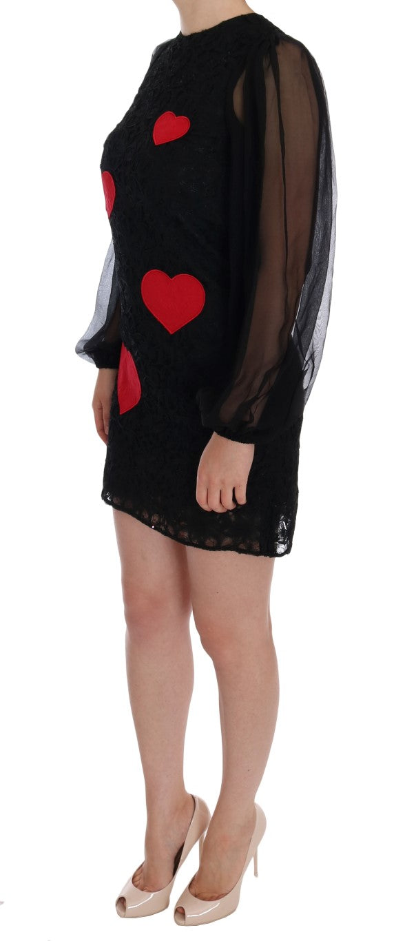 Dolce & Gabbana Black Lace Red Heart Shift Women's Dress