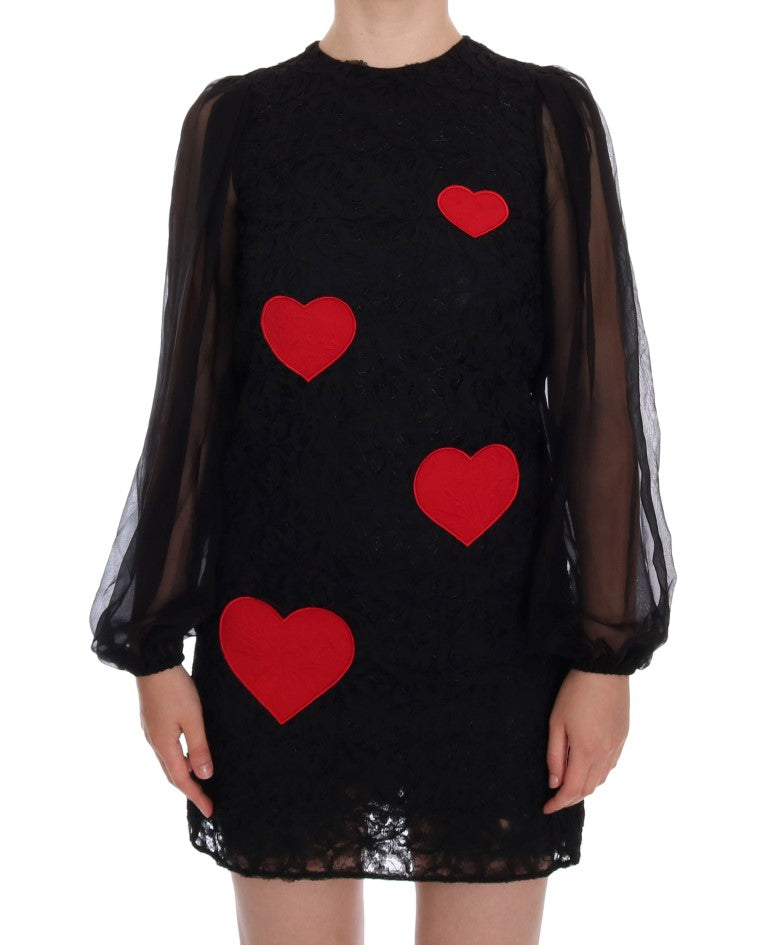Dolce & Gabbana Black Lace Red Heart Shift Women's Dress