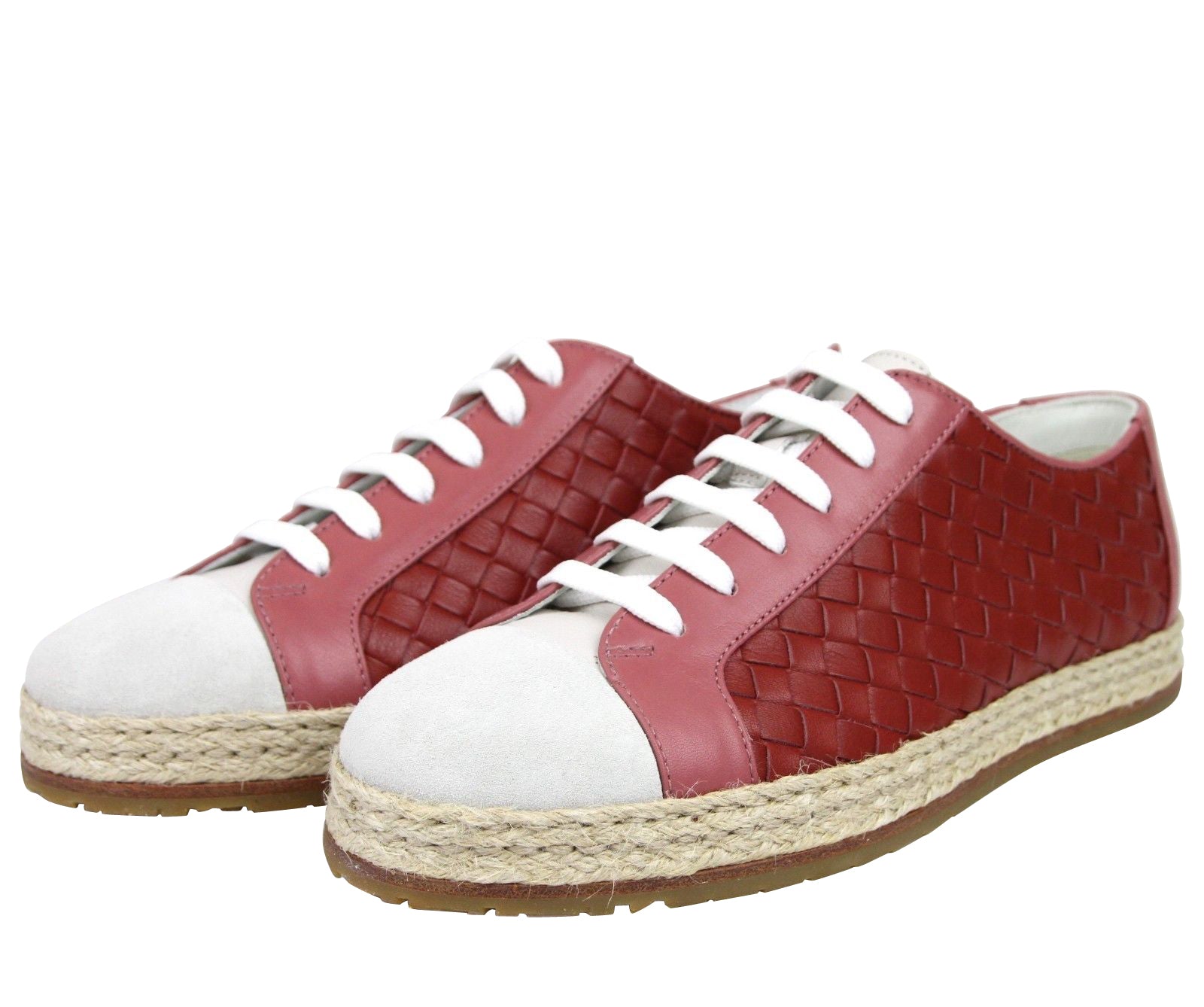 Bottega Veneta Women's Pink / Red Leather Woven Lace Ups Sneakers (35 EU / 5 US)