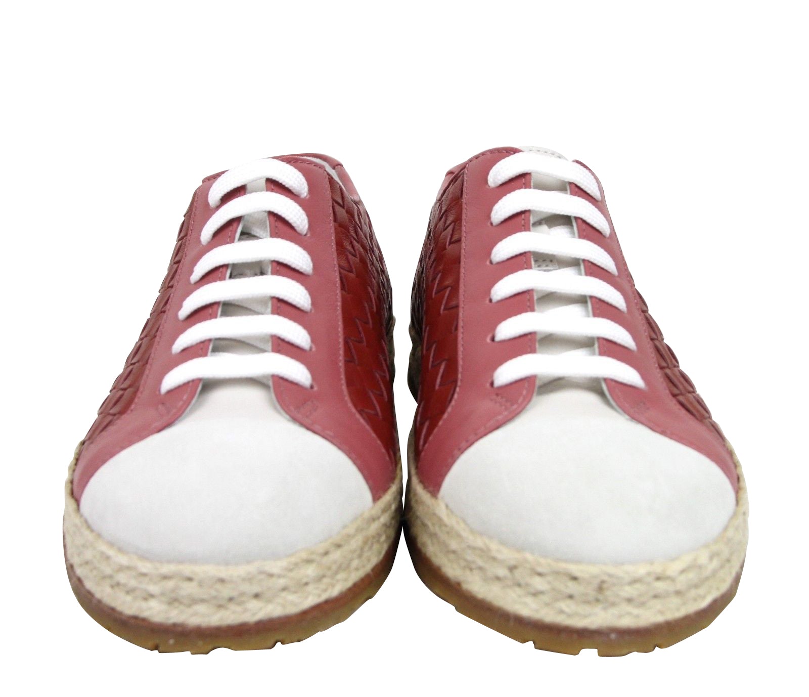 Bottega Veneta Women's Pink / Red Leather Woven Lace Ups Sneakers (35 EU / 5 US)