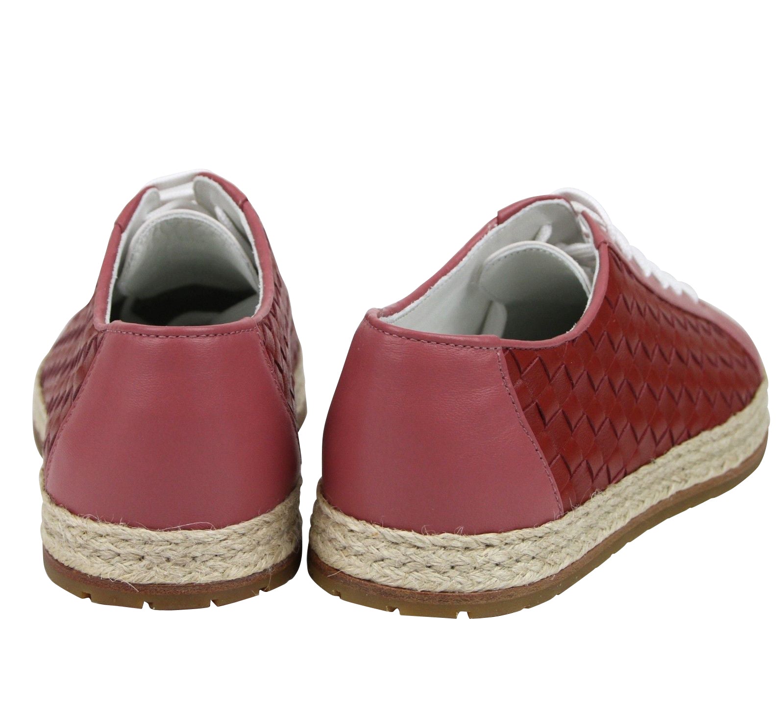 Bottega Veneta Women's Pink / Red Leather Woven Lace Ups Sneakers (35 EU / 5 US)