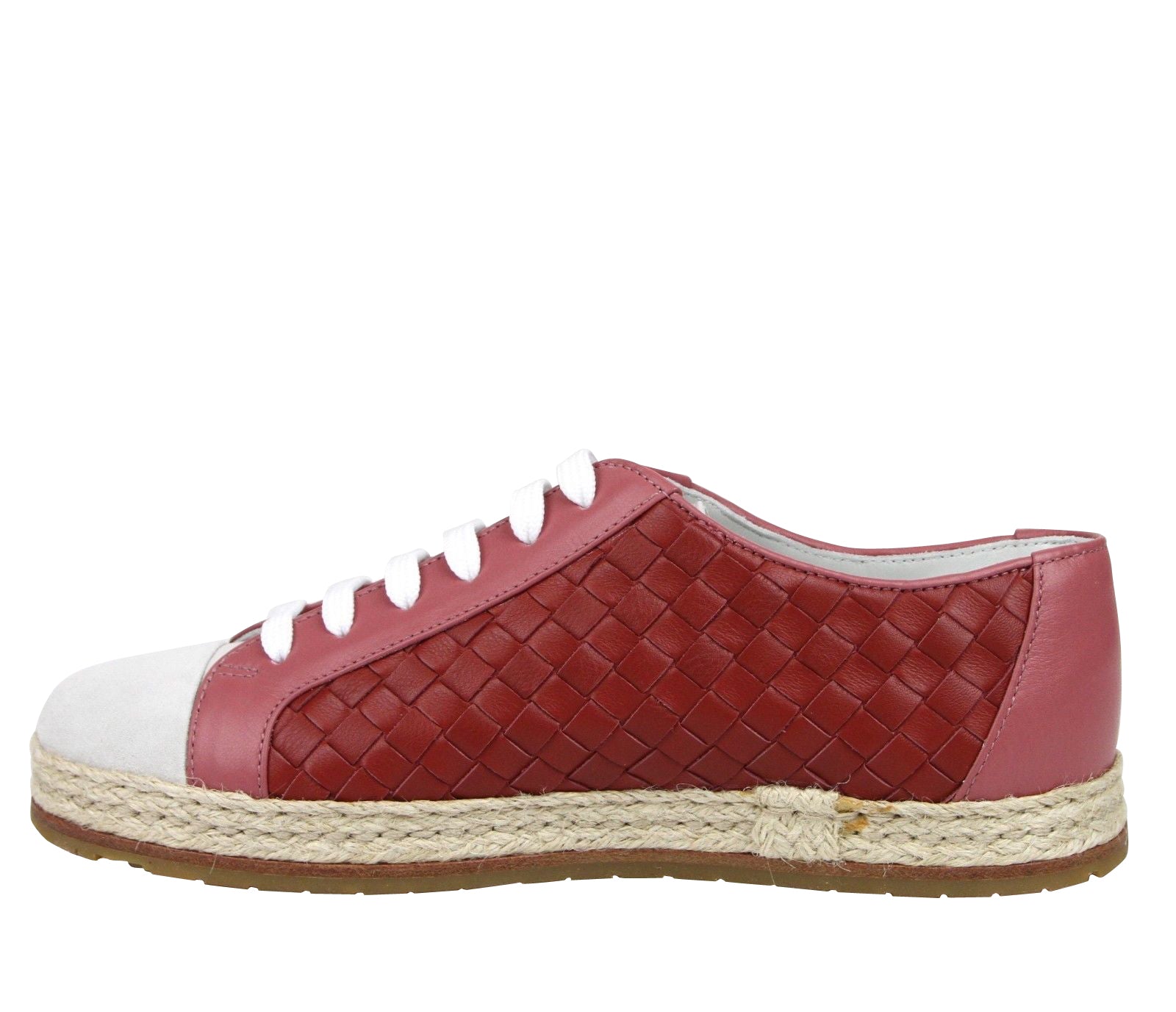 Bottega Veneta Women's Pink / Red Leather Woven Lace Ups Sneakers (35 EU / 5 US)