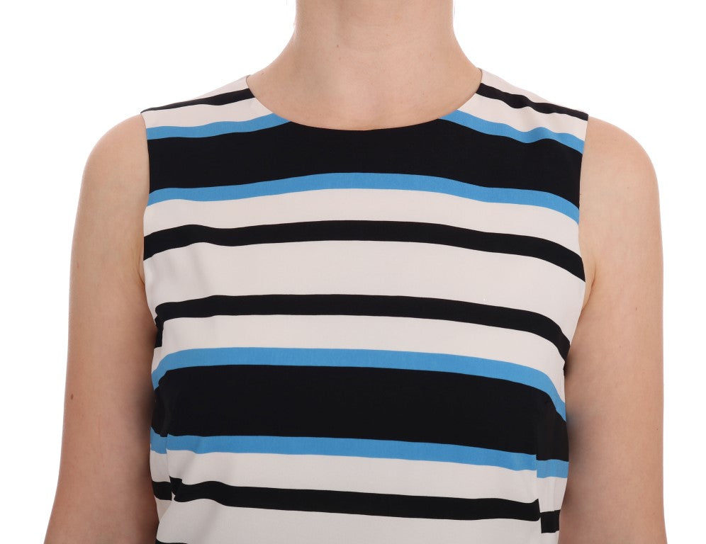 Dolce & Gabbana Blue White Striped Silk Stretch Shift Women's Dress