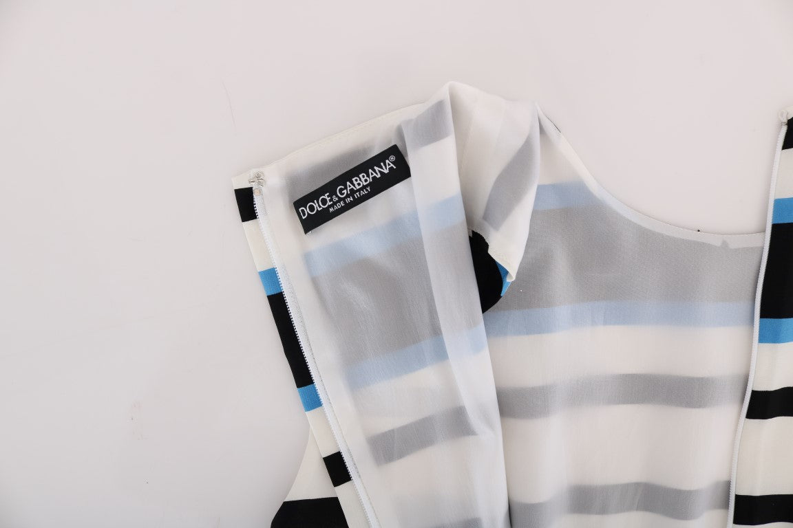 Dolce & Gabbana Blue White Striped Silk Stretch Shift Women's Dress
