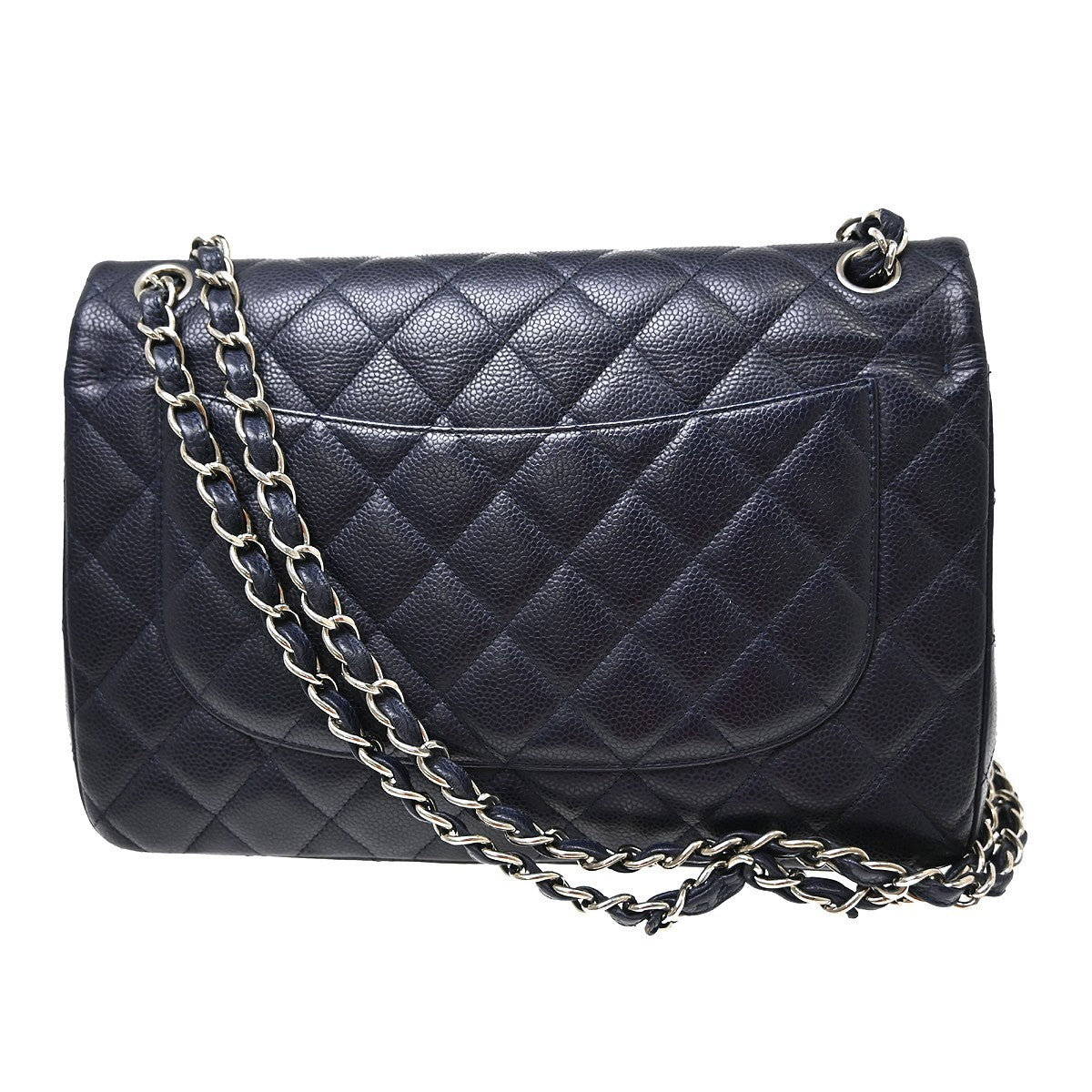 Chanel Vintage Classic Double Flap Quilted Caviar Navy Leather Shoulder Bag Bag (Pre-Owned)