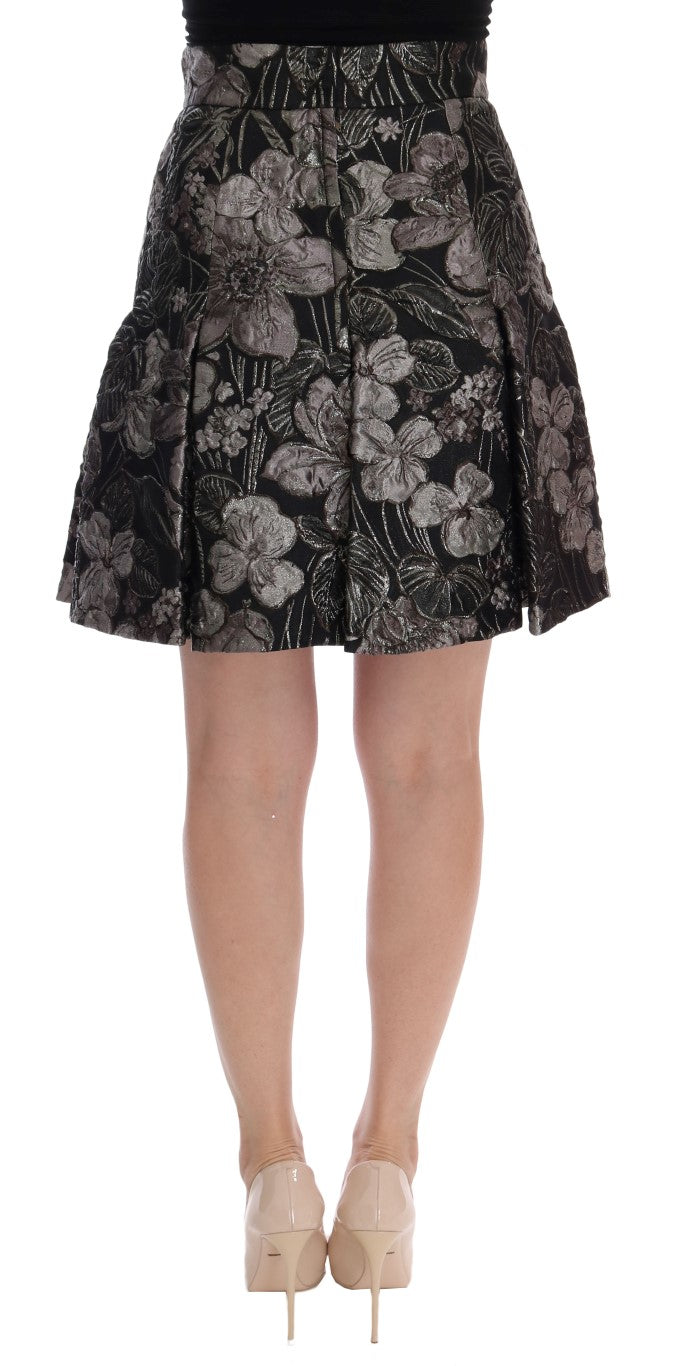 Dolce & Gabbana Black Silver Brocade Floral Women's Skirt