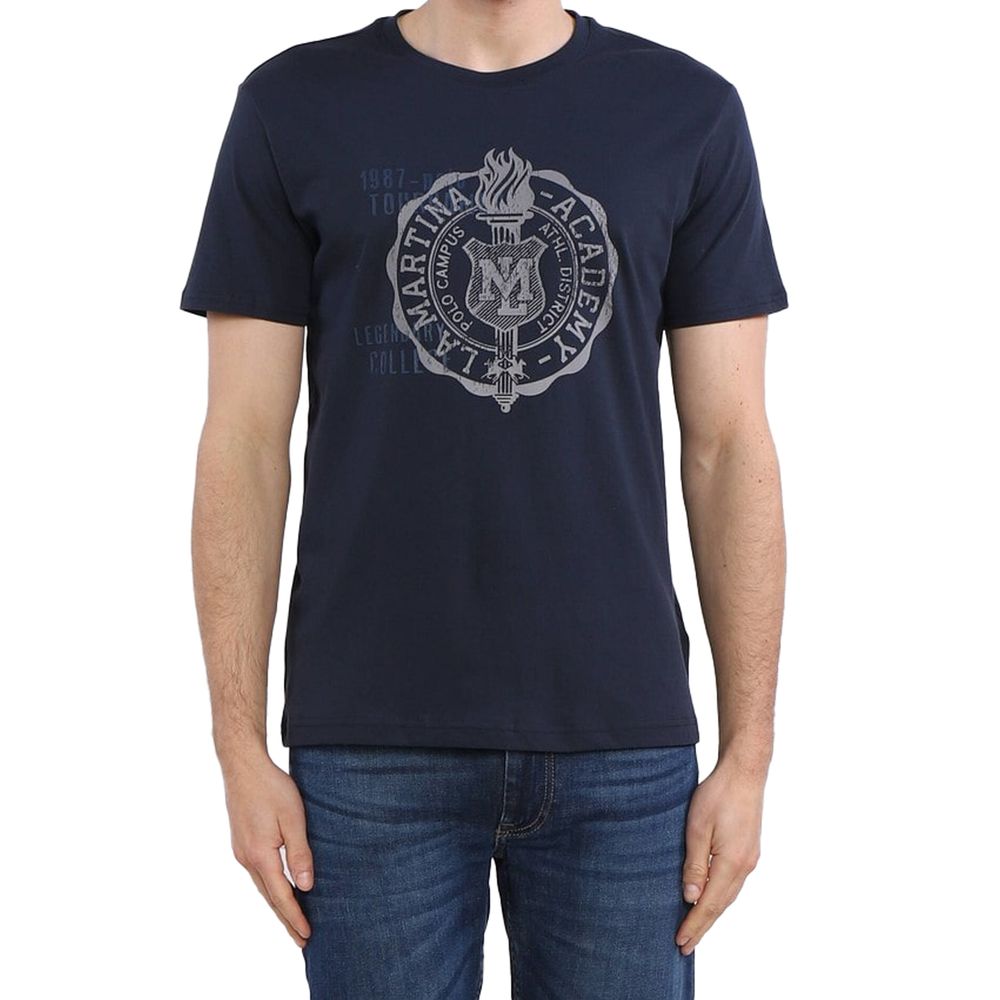 La Martina Crew Neck Graphic Jersey Tee - Refined Blue Men's Cotton