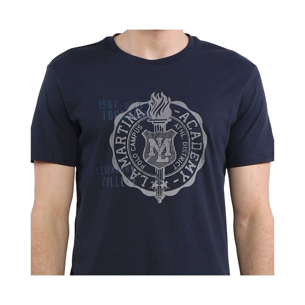 La Martina Crew Neck Graphic Jersey Tee - Refined Blue Men's Cotton