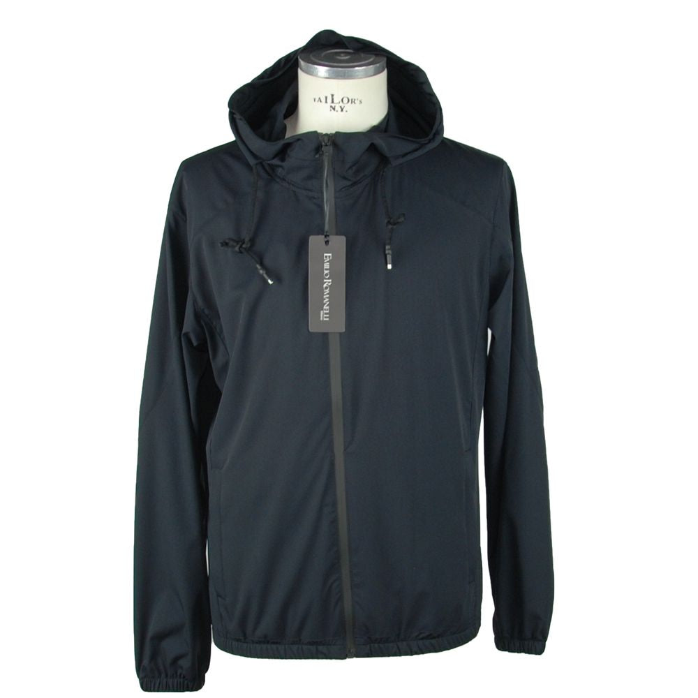 Emilio Romanelli Sleek Hooded Full Zip Jacket in Men's Black