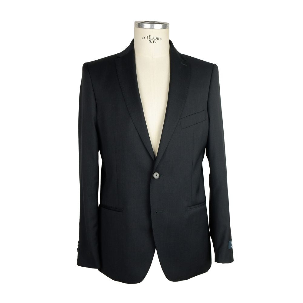 Made in Italy Black Wool Two-Piece Men's Suit