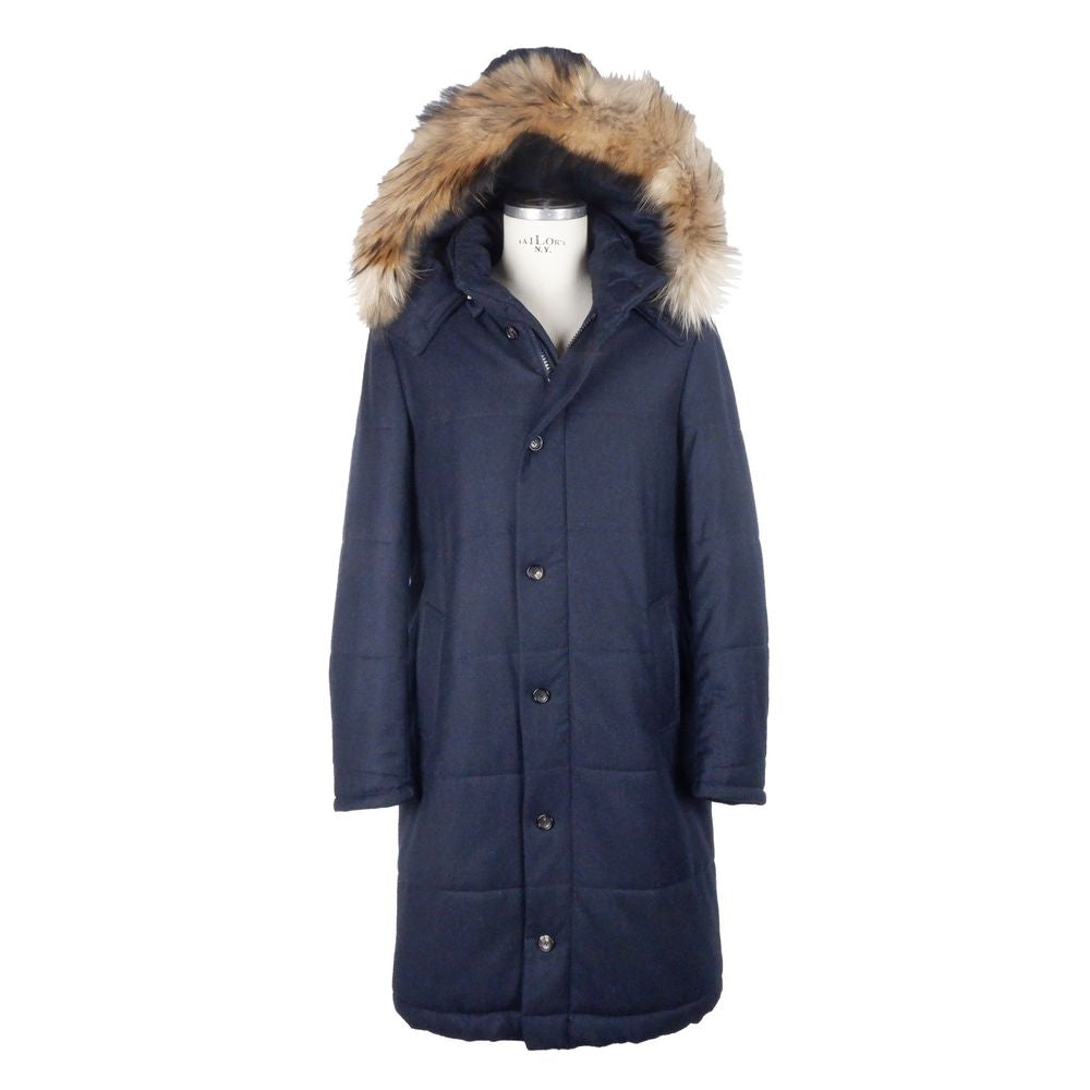 Made in Italy Blue Wool Men's Men's Raincoat