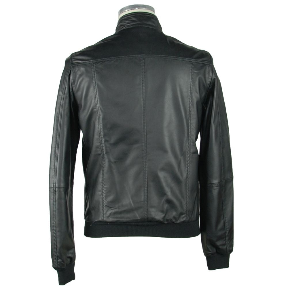 Emilio Romanelli Sleek Black Leather Jacket For Men's Men