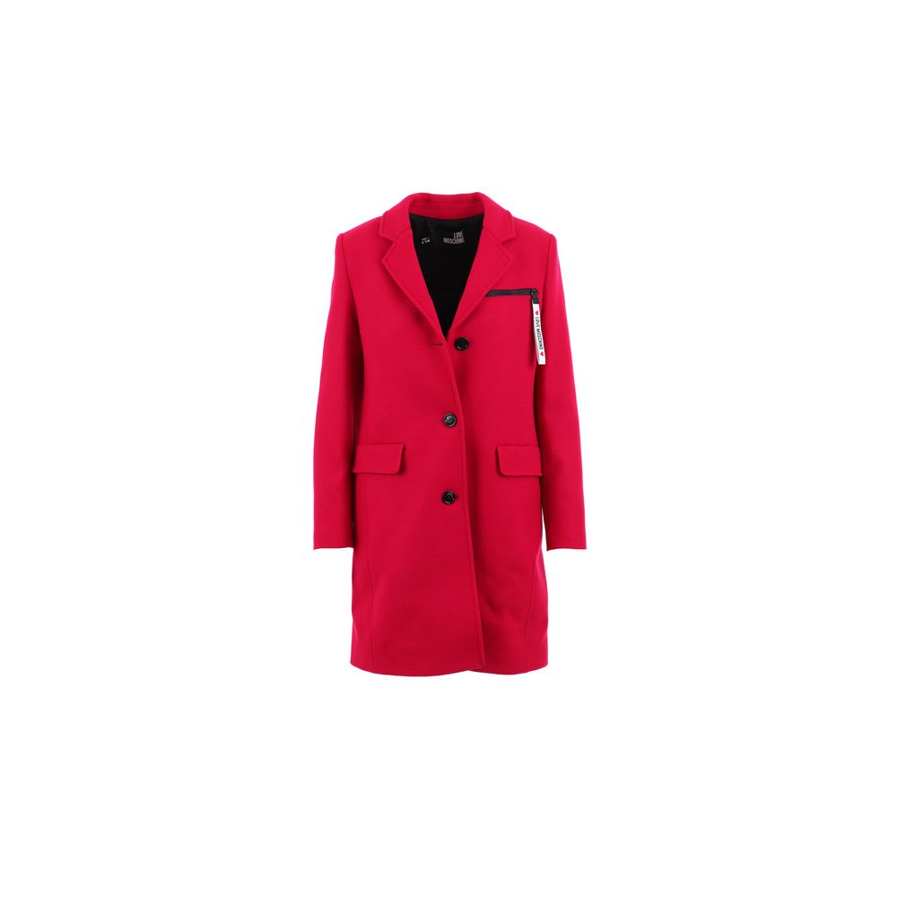 Love Moschino Chic Pink Woolen Coat with Logo Women's Details
