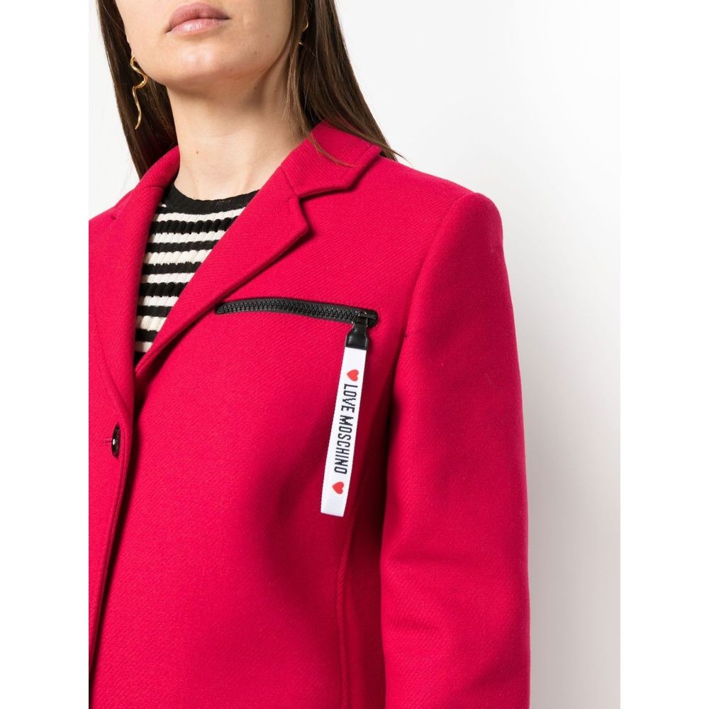 Love Moschino Chic Pink Woolen Coat with Logo Women's Details